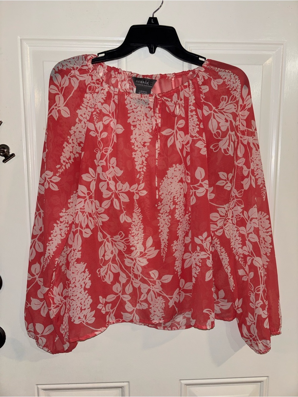George Coral and White Floral Long-Sleeve Peasant Top